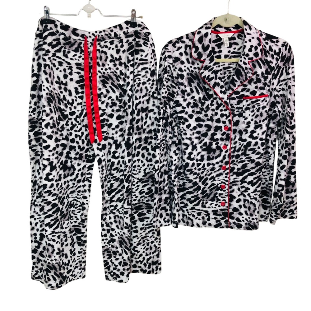 Soma Leopard Print Pajama Set PJs Size XL Lounge Sleep Mob Wife Cozy Cheetah